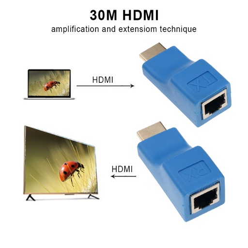 RJ45 Extender Extension Up To 30m Over CAT5e Cat6 Network Ethernet LAN For HDTV