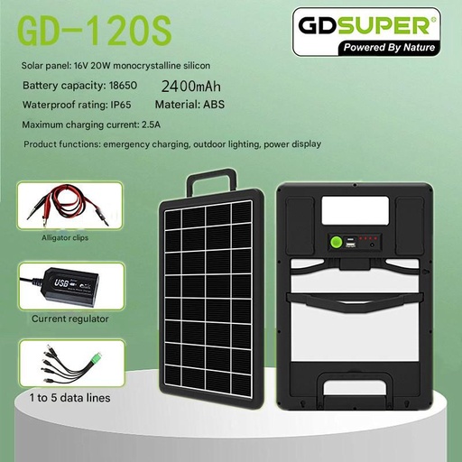 20W 6/9/16V USB mobile phone charging portable monocrystalline silicon solar panel LED with 2400mAh battery